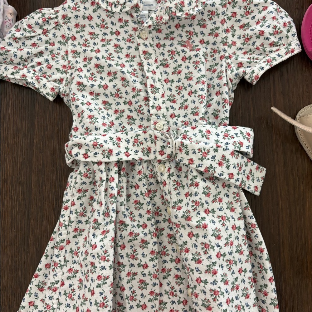 Ralph Lauren Kids Floral Dress - White with Red and Green Christmas Dress